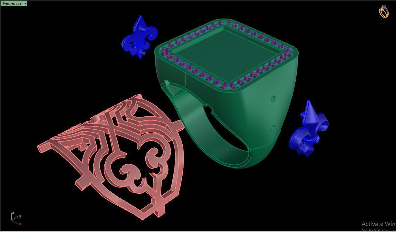 Ring M149 Mens luxury ring with enamel and gems 3D print model_16