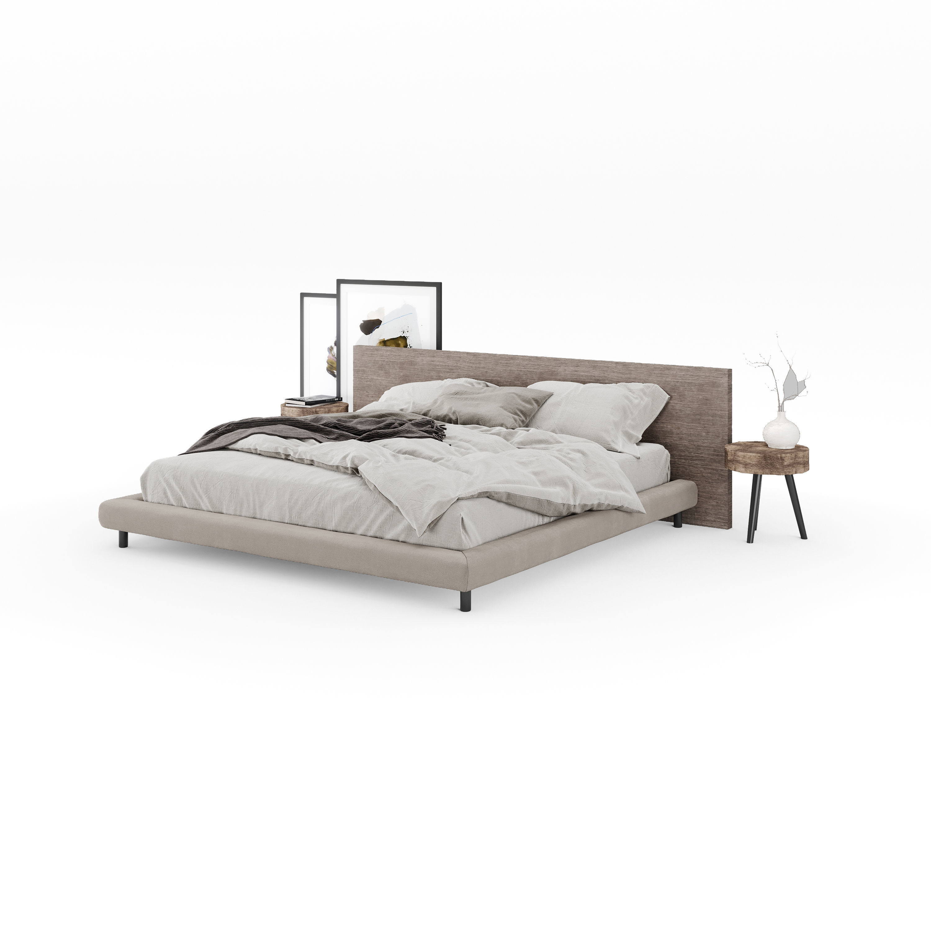 Wooden Bed Low-poly 3D model_1