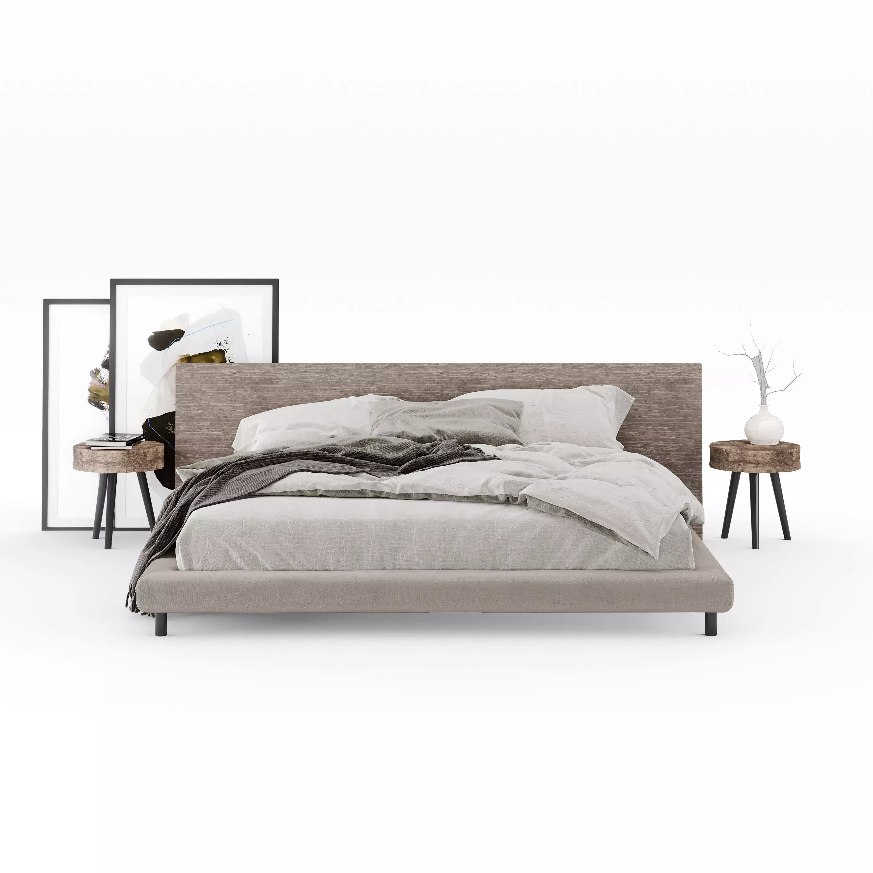 Wooden Bed Low-poly 3D model_0