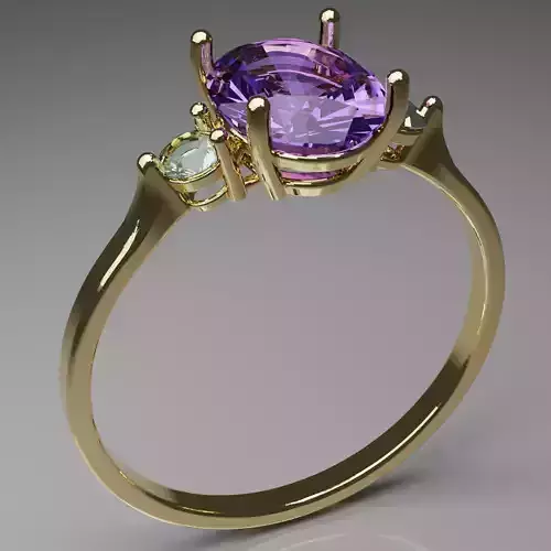 Oval Amethyst with two brilliant diamonds ring