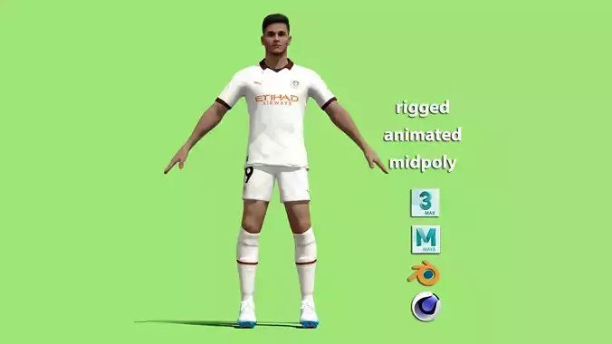 T-Pose Rigged Alvarez Manchester City 23-24 3D model