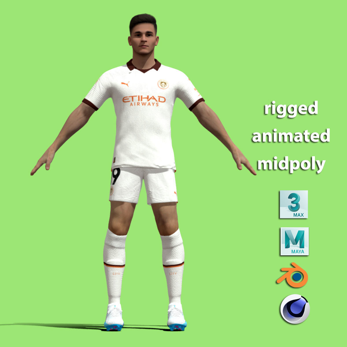 T-Pose Rigged Alvarez Manchester City 23-24 3D model_1