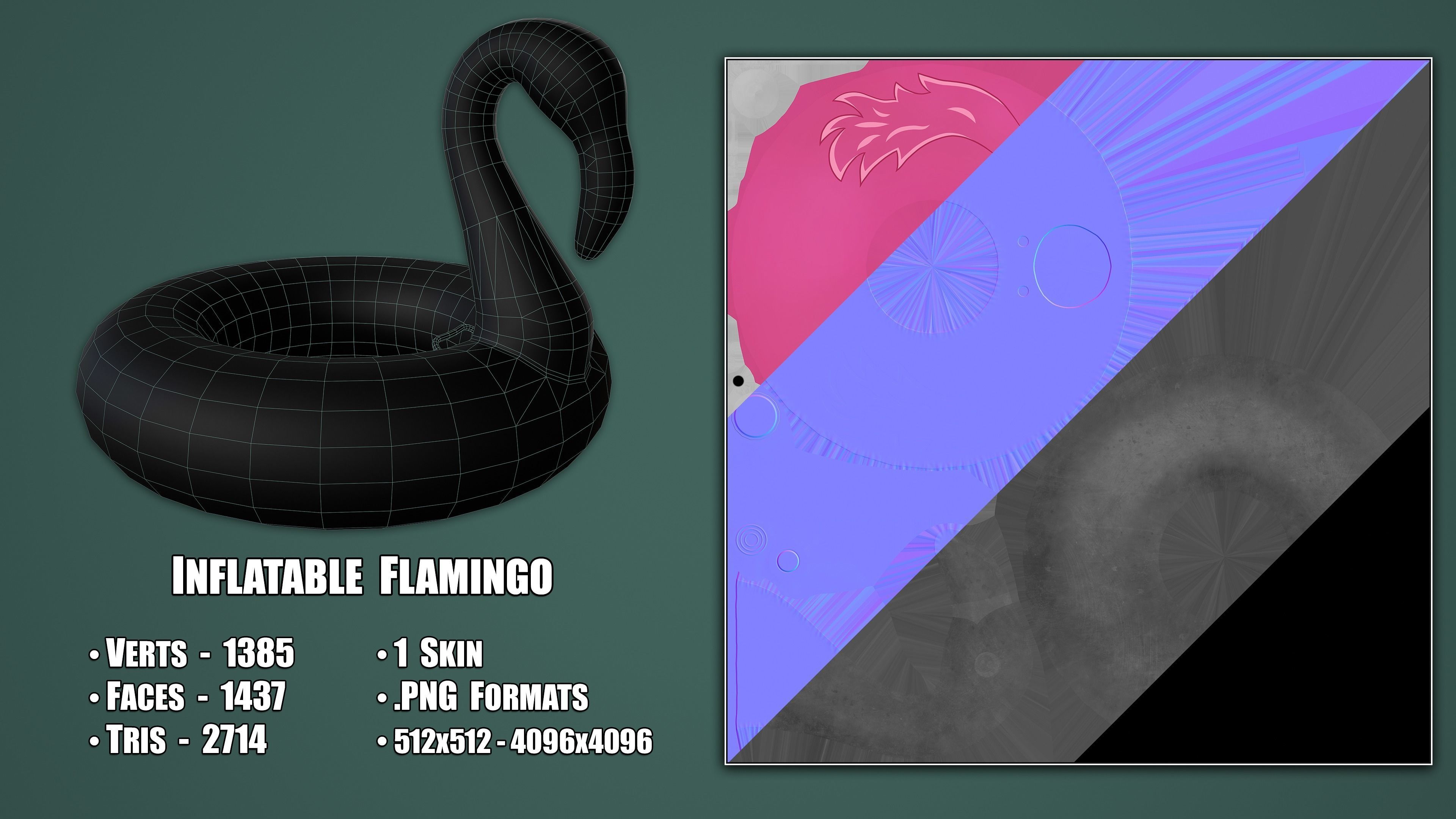 Inflatable Pink Flamingo Toy Low-poly 3D model_3