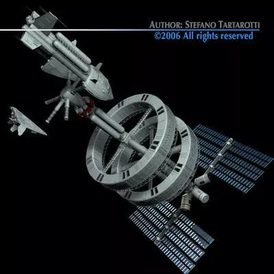 Space station with spaceships 3D model_0