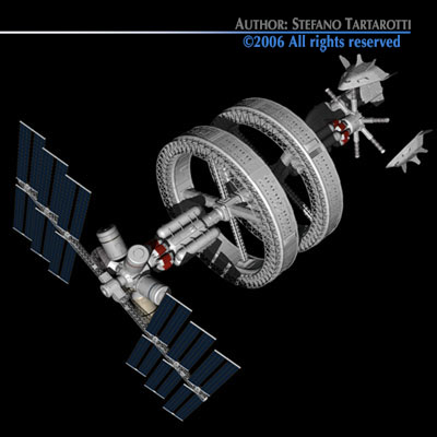 Space station with spaceships 3D model_1
