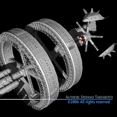Space station with spaceships 3D model_2
