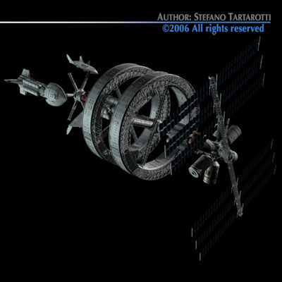 Space station with spaceships 3D model_5