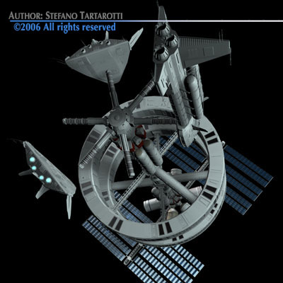 Space station with spaceships 3D model_4