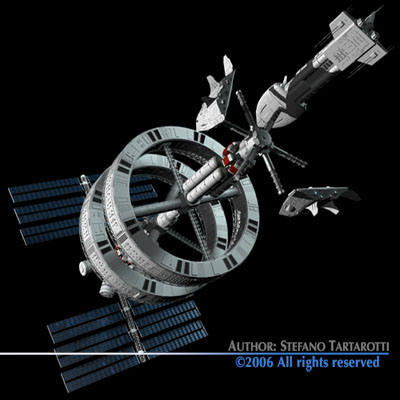 Space station with spaceships 3D model_7
