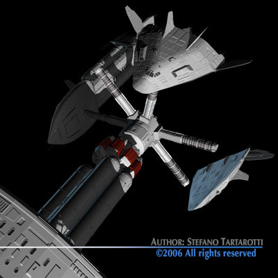 Space station with spaceships 3D model_8