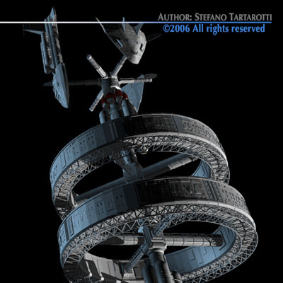 Space station with spaceships 3D model_11