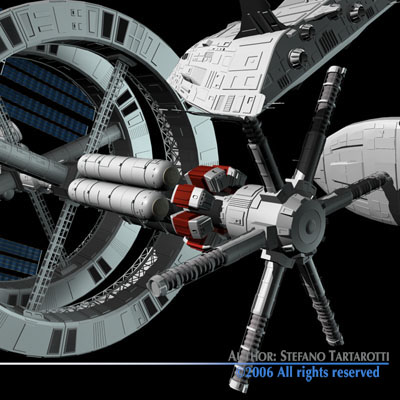 Space station with spaceships 3D model_12