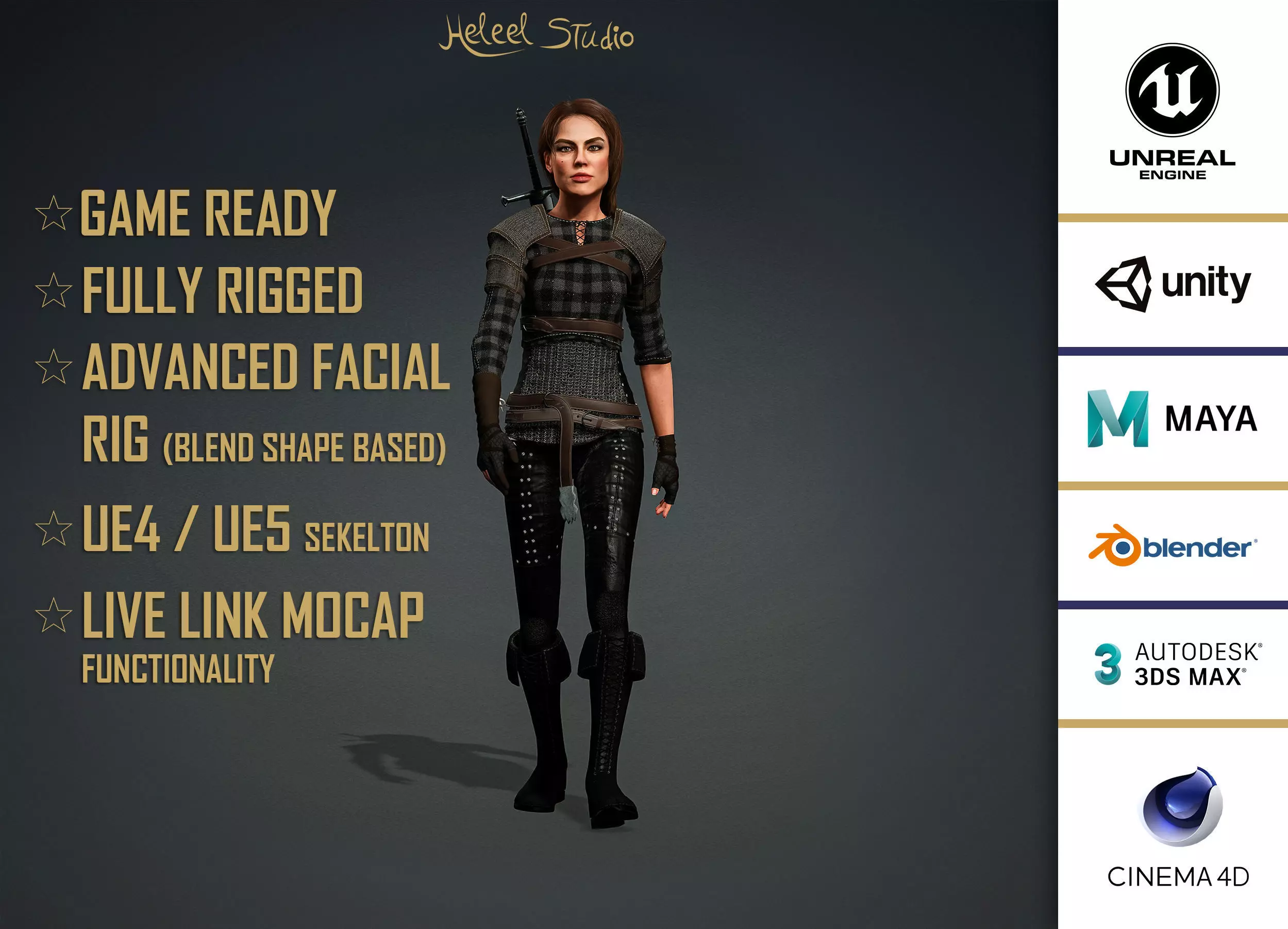 High Quality Realistic Female Warrior Low-poly 3D model_0