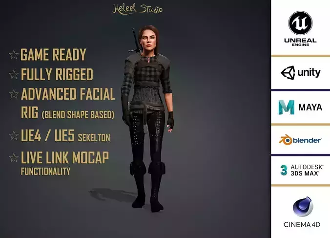 High Quality Realistic Female Warrior Low-poly 3D model