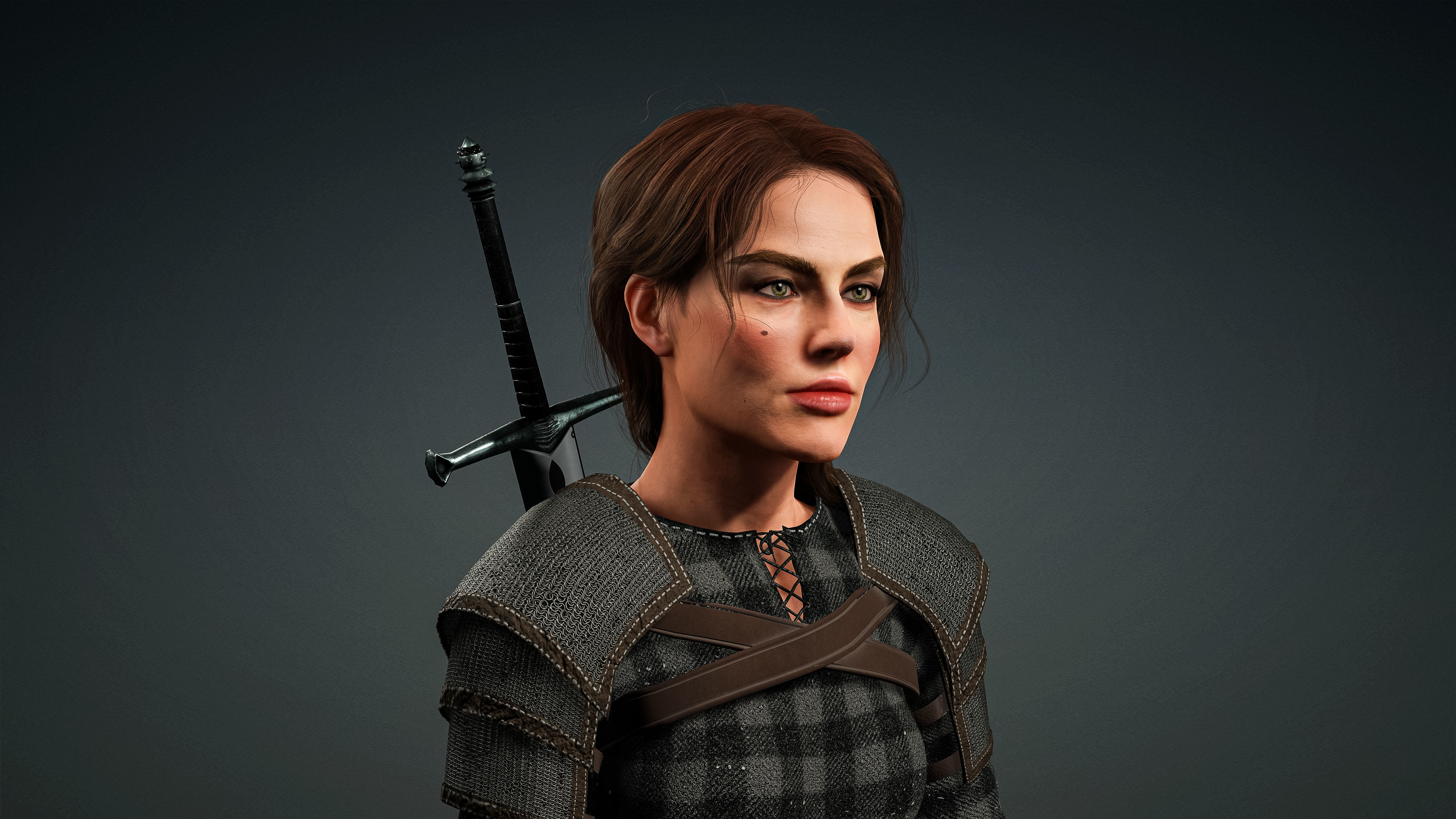 High Quality Realistic Female Warrior Low-poly 3D model_16