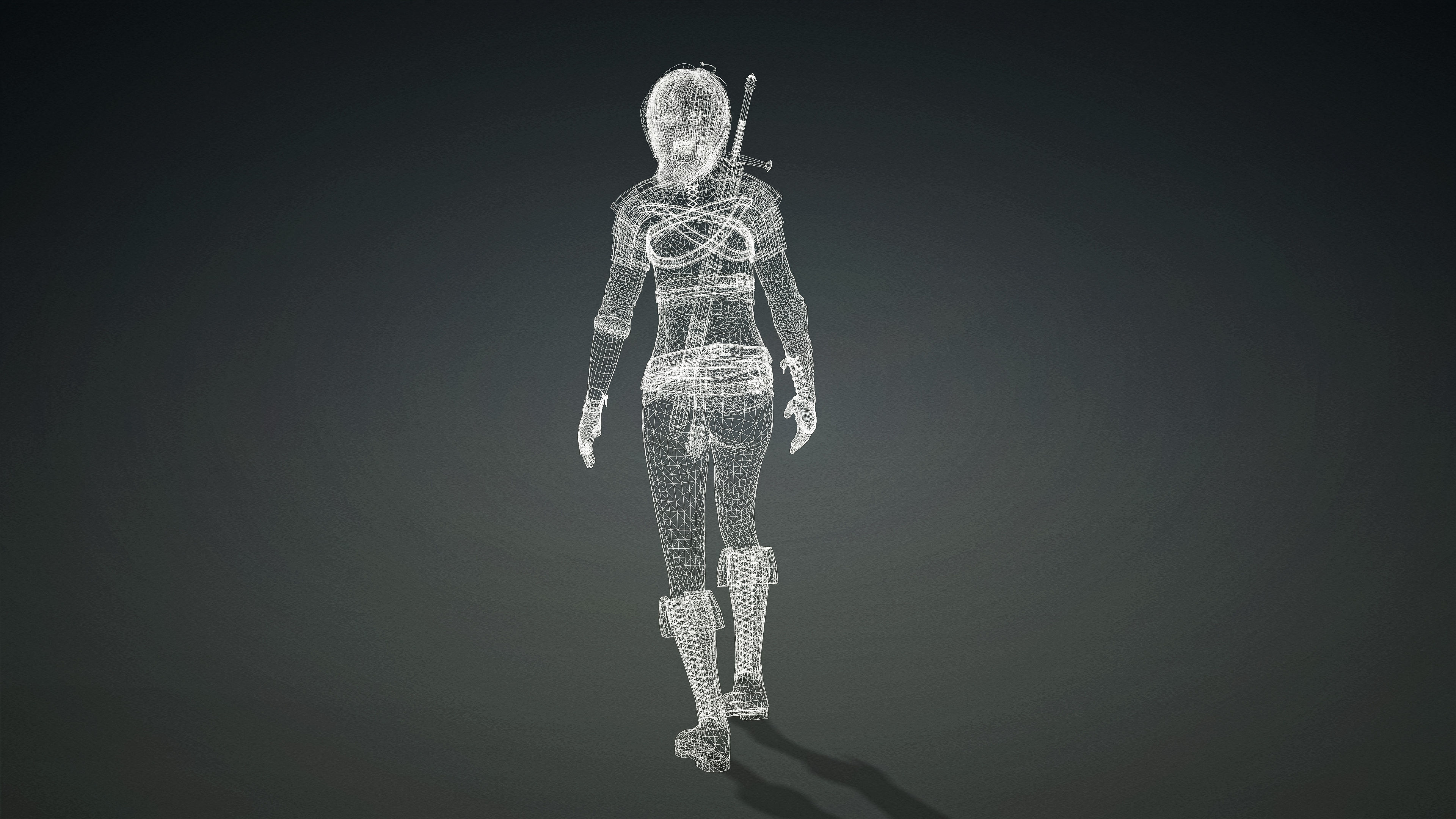 High Quality Realistic Female Warrior Low-poly 3D model_30