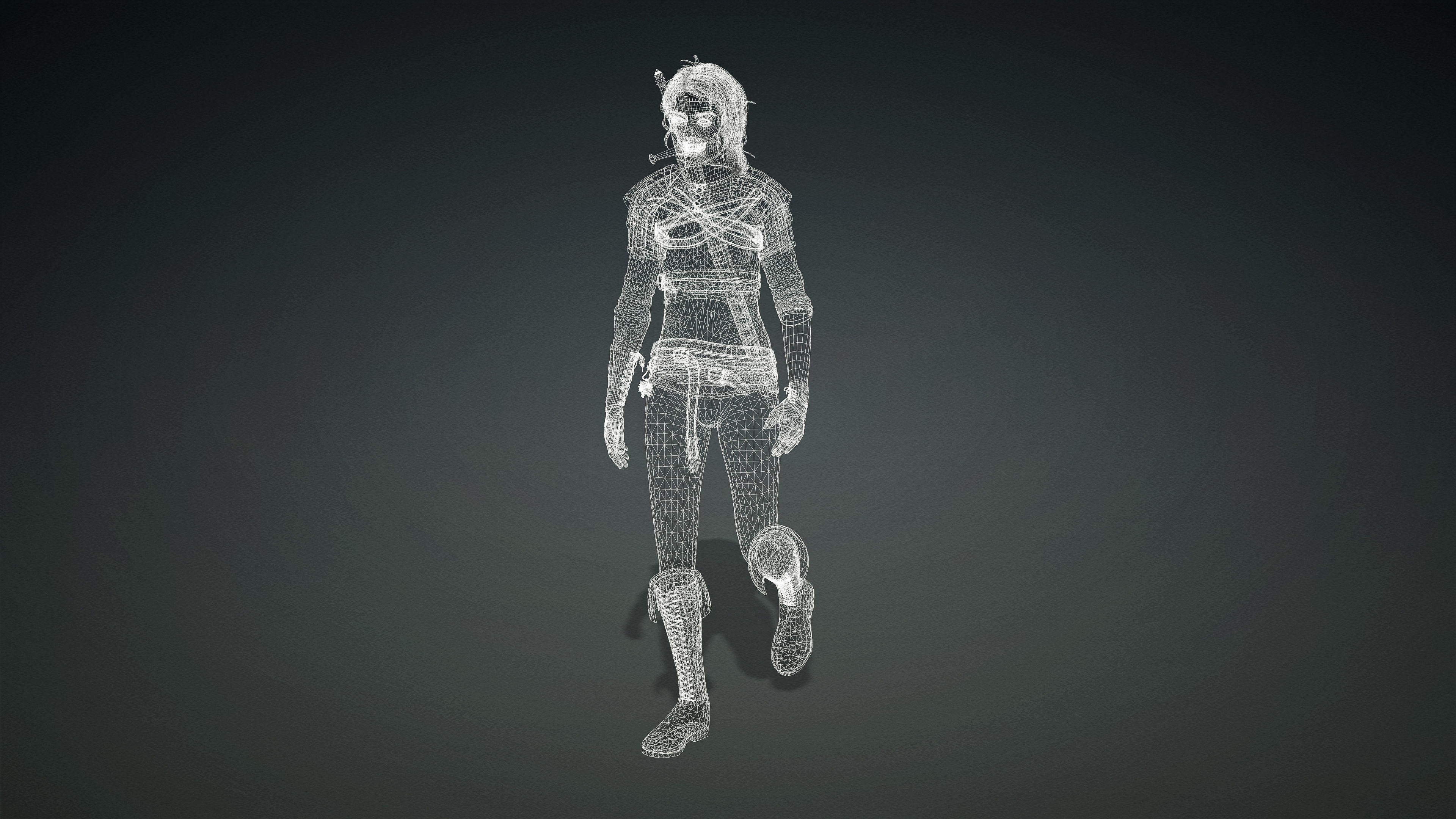 High Quality Realistic Female Warrior Low-poly 3D model_25