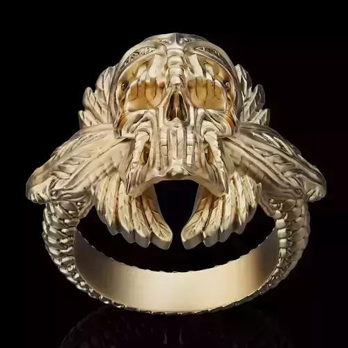 Skull snake ring silver gold printable jewelry 3D model