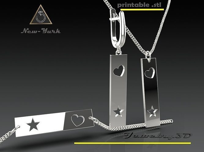 rectangle-star-heart  earring bracelete pendant  3D print model