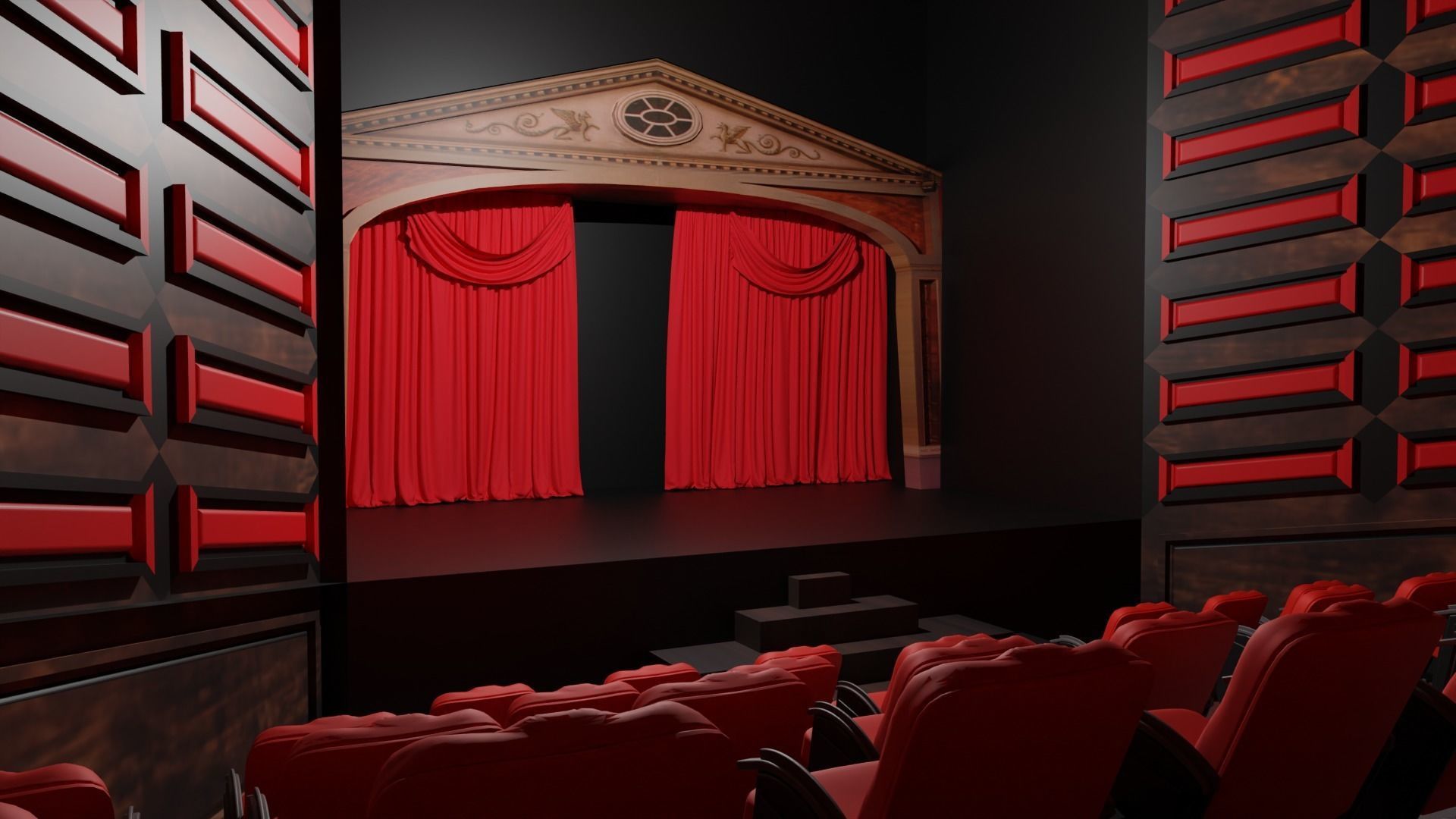 Theater interior Low-poly 3D model_3