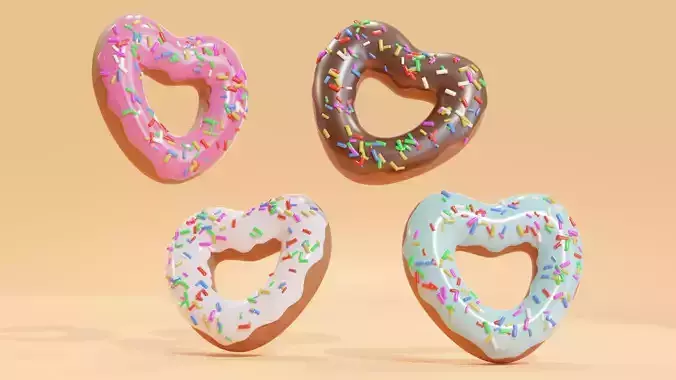Doughnut 3D Model donuts in shape of hearts