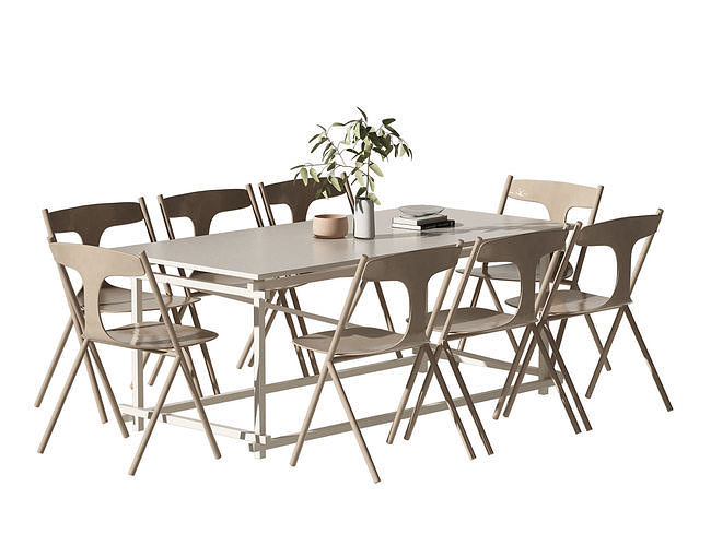 and dining table chair combination 3D model