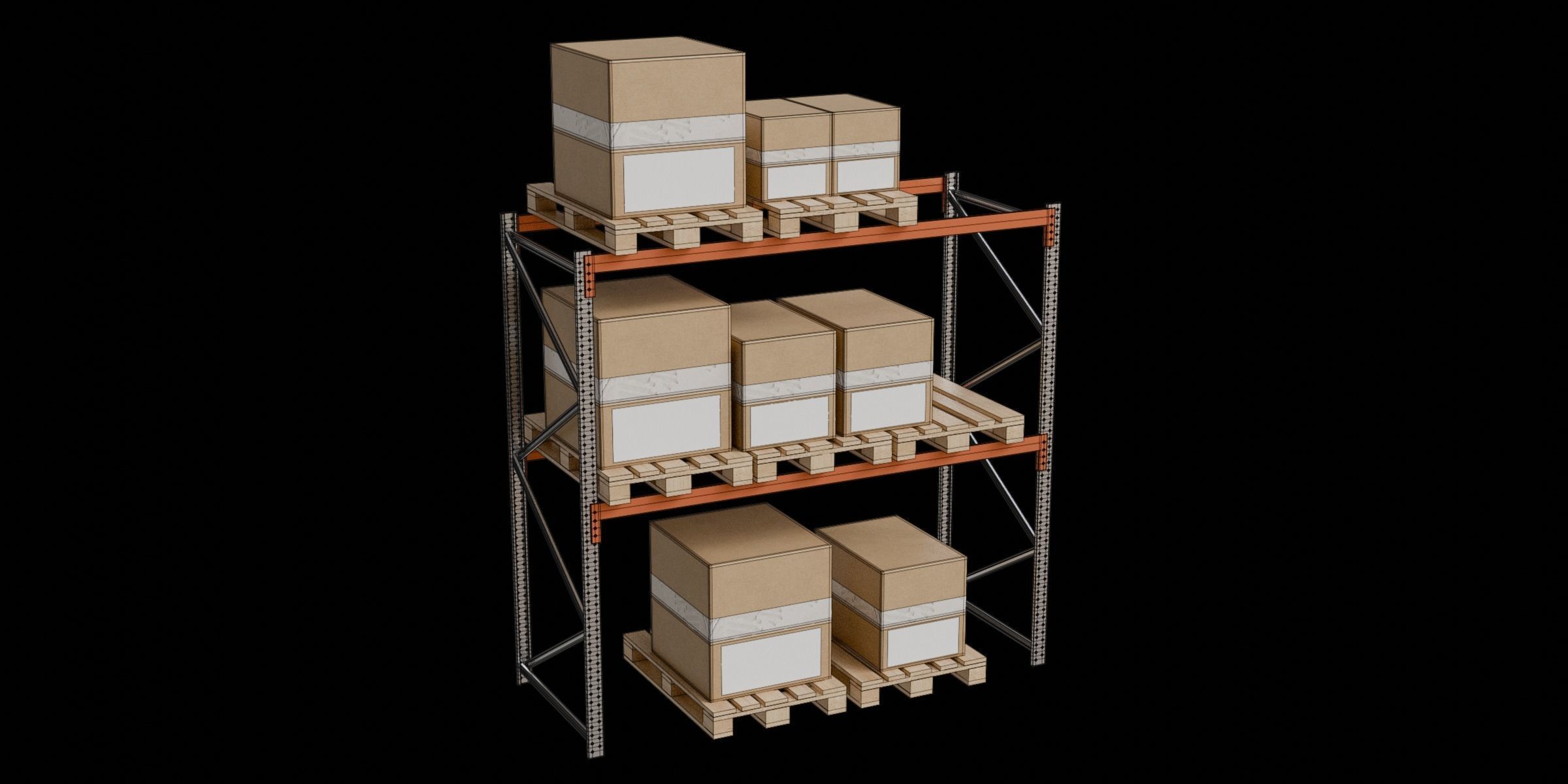 Carton boxes and metal frames Low-poly 3D model_3