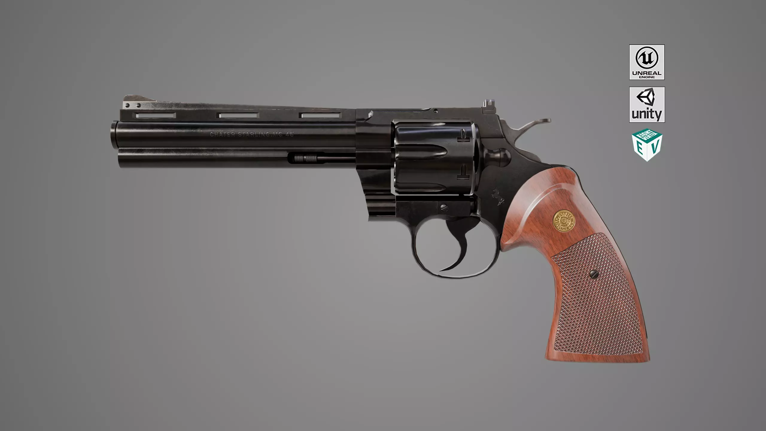 Revolver 05 Black Colt Python All PBR Unity UE Textures Low-poly 3D model_0