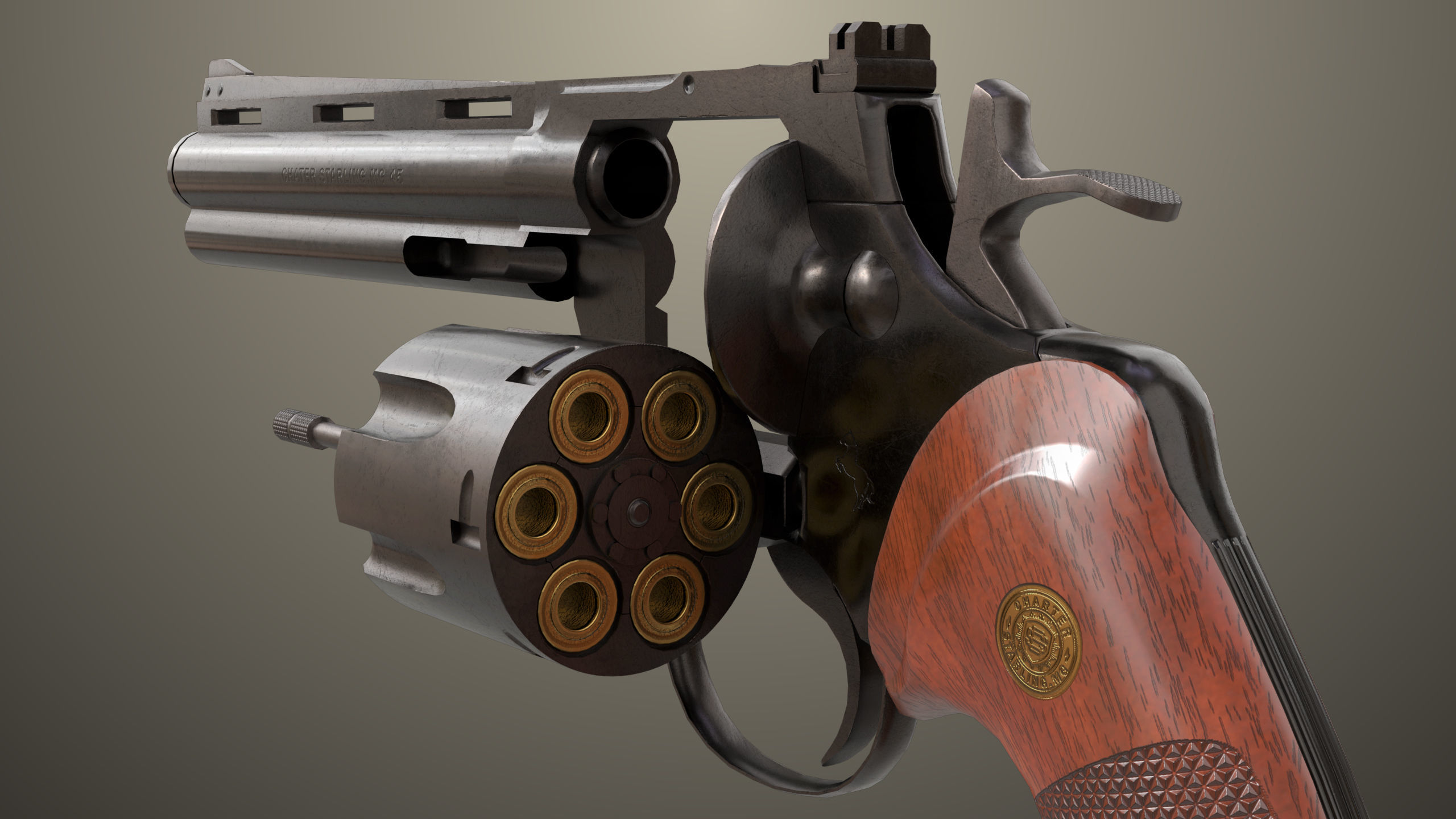 Revolver 05 Black Colt Python All PBR Unity UE Textures Low-poly 3D model_15