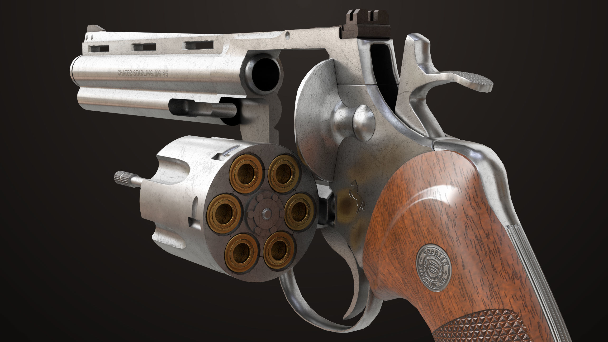 Revolver 05 Silver Colt Python All PBR Unity UE Textures Low-poly 3D model_15