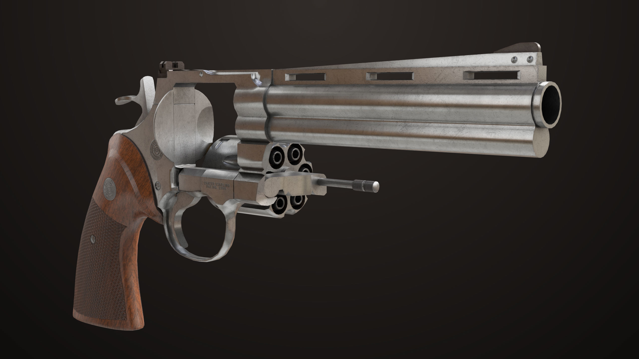 Revolver 05 Silver Colt Python All PBR Unity UE Textures Low-poly 3D model_11