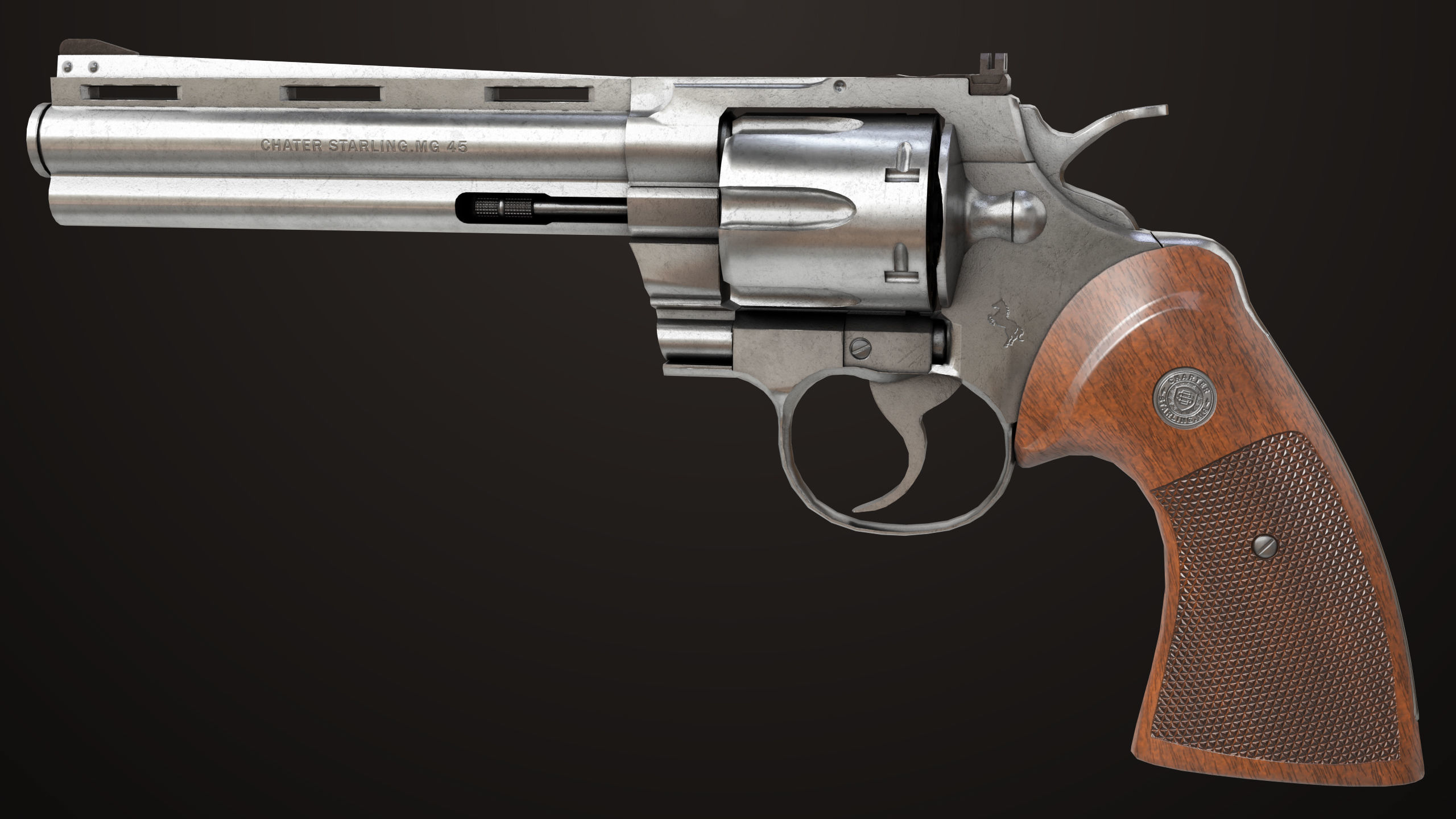 Revolver 05 Silver Colt Python All PBR Unity UE Textures Low-poly 3D model_4