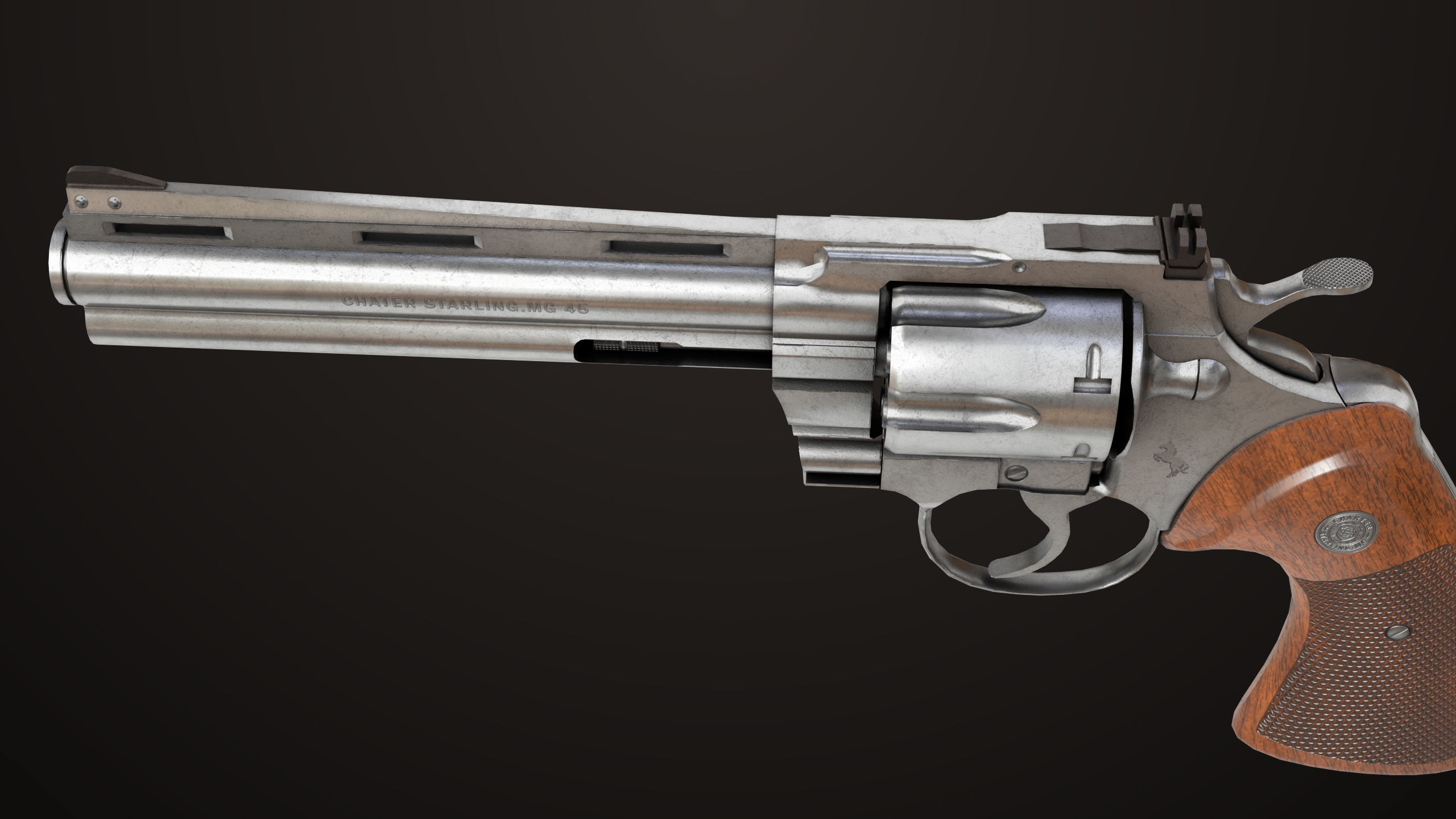 Revolver 05 Silver Colt Python All PBR Unity UE Textures Low-poly 3D model_5