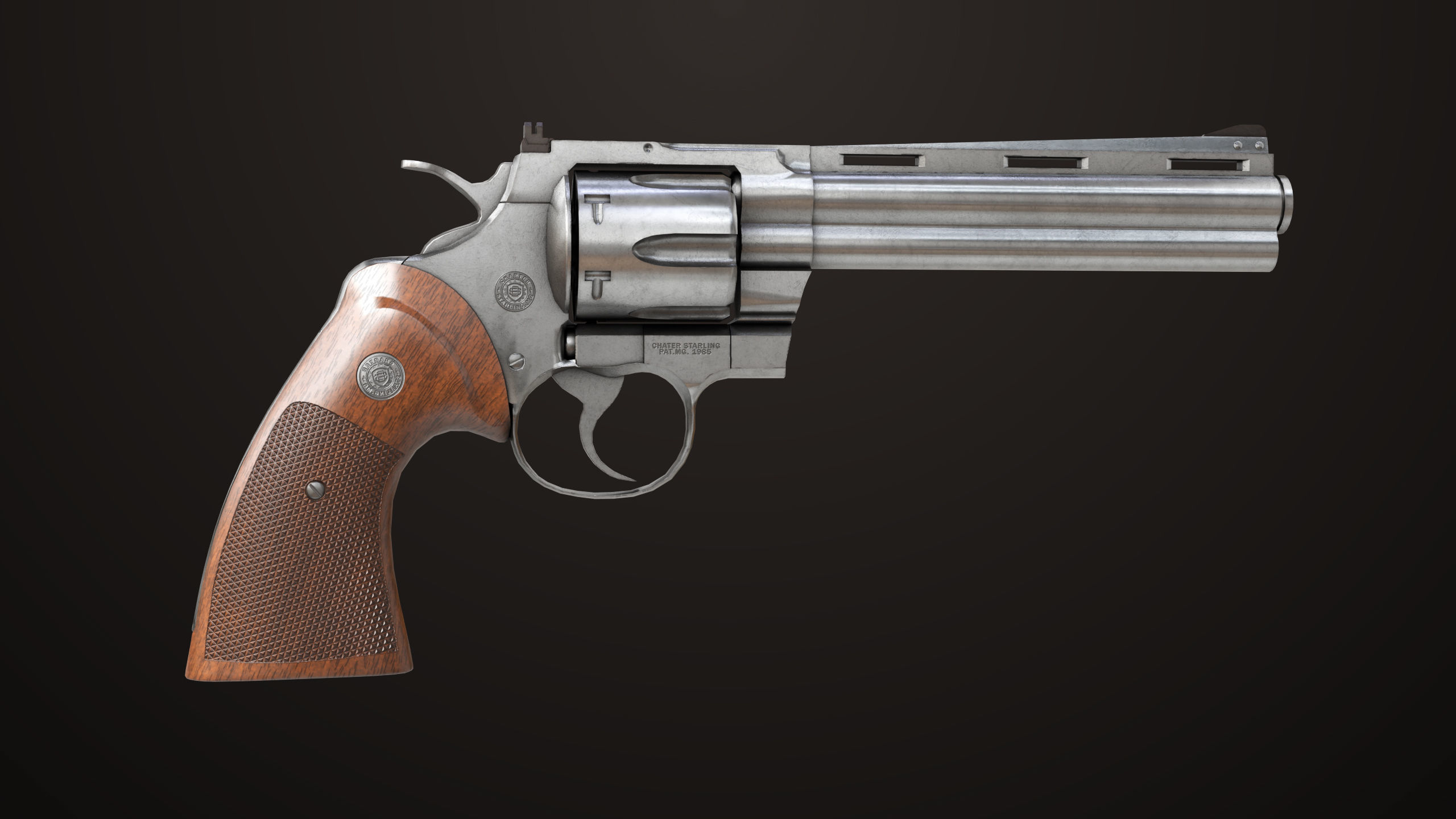 Revolver 05 Silver Colt Python All PBR Unity UE Textures Low-poly 3D model_10
