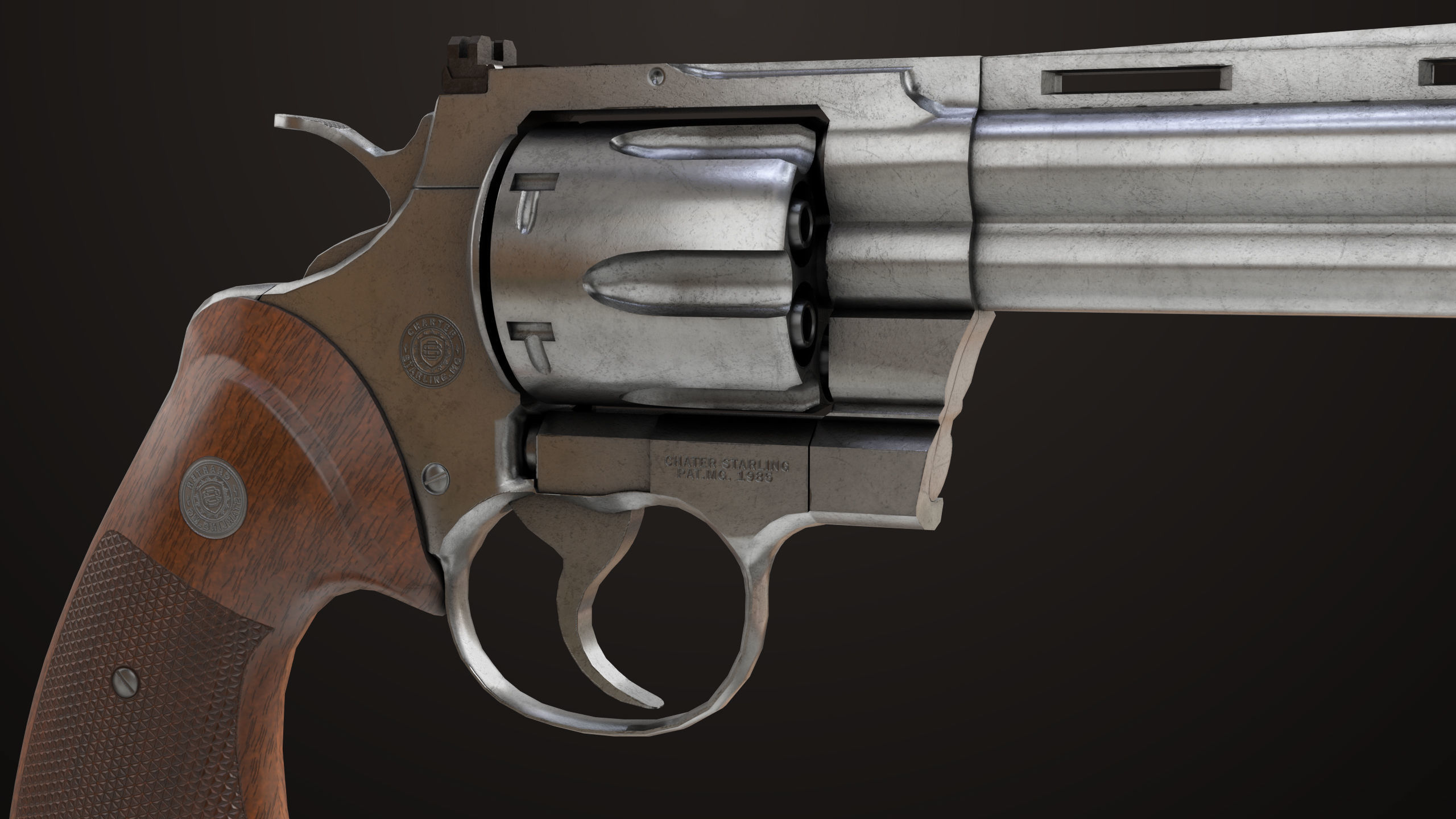 Revolver 05 Silver Colt Python All PBR Unity UE Textures Low-poly 3D model_9