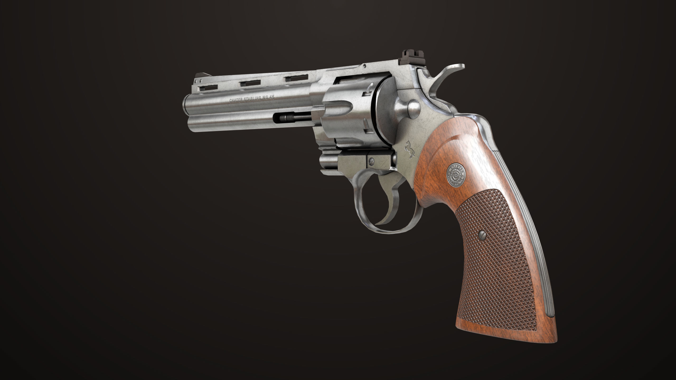 Revolver 05 Silver Colt Python All PBR Unity UE Textures Low-poly 3D model_3