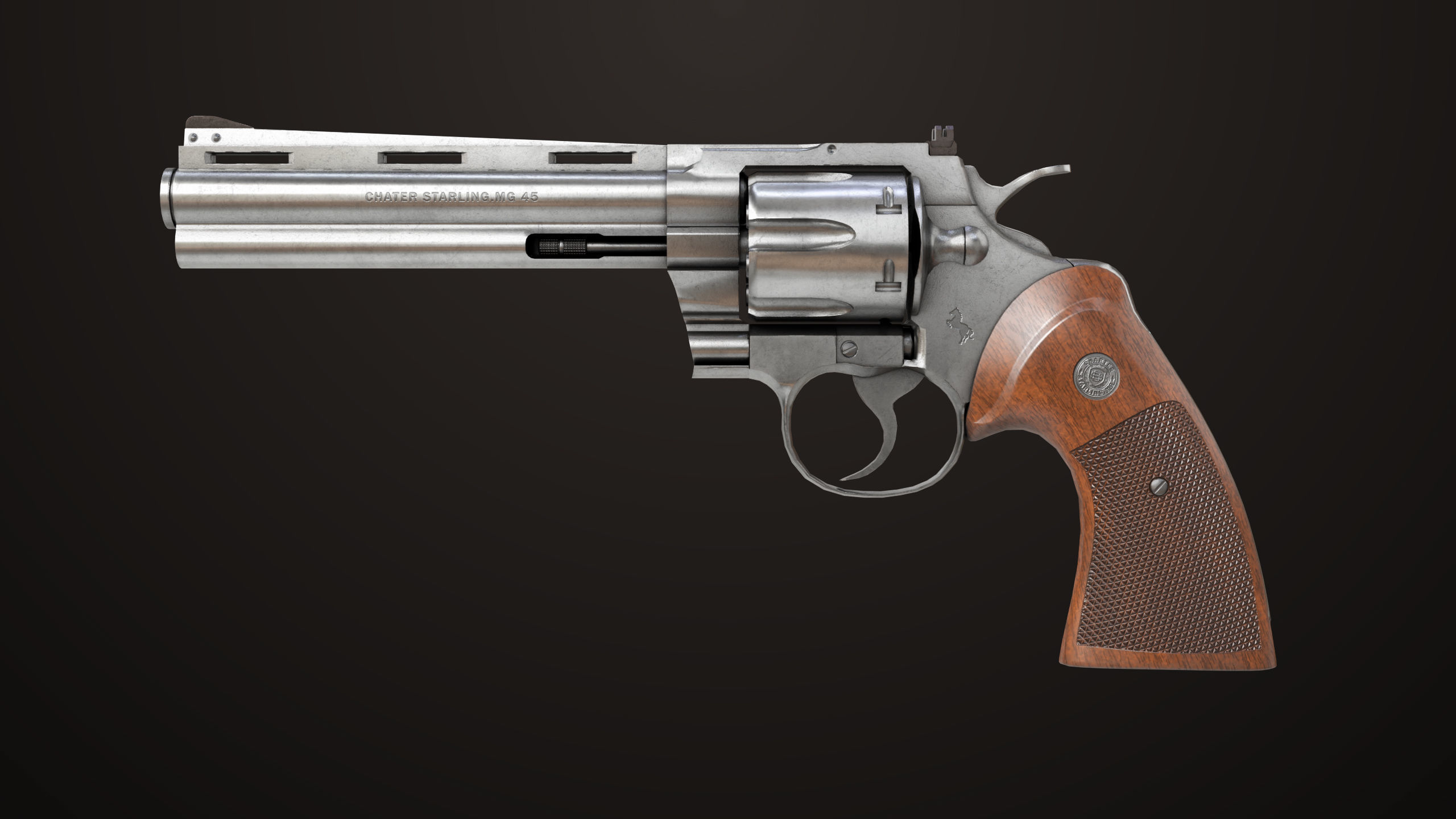 Revolver 05 Silver Colt Python All PBR Unity UE Textures Low-poly 3D model_1