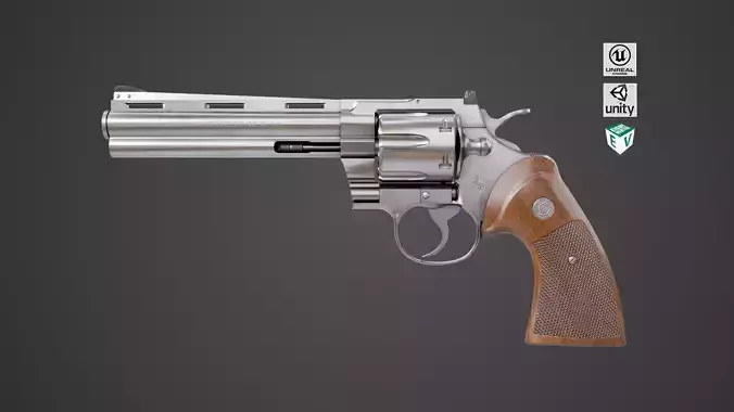Revolver 05 Silver Colt Python All PBR Unity UE Textures Low-poly 3D model Revolver 05 Silver Colt Python All PBR Unity UE Textures Low-poly 3D model
