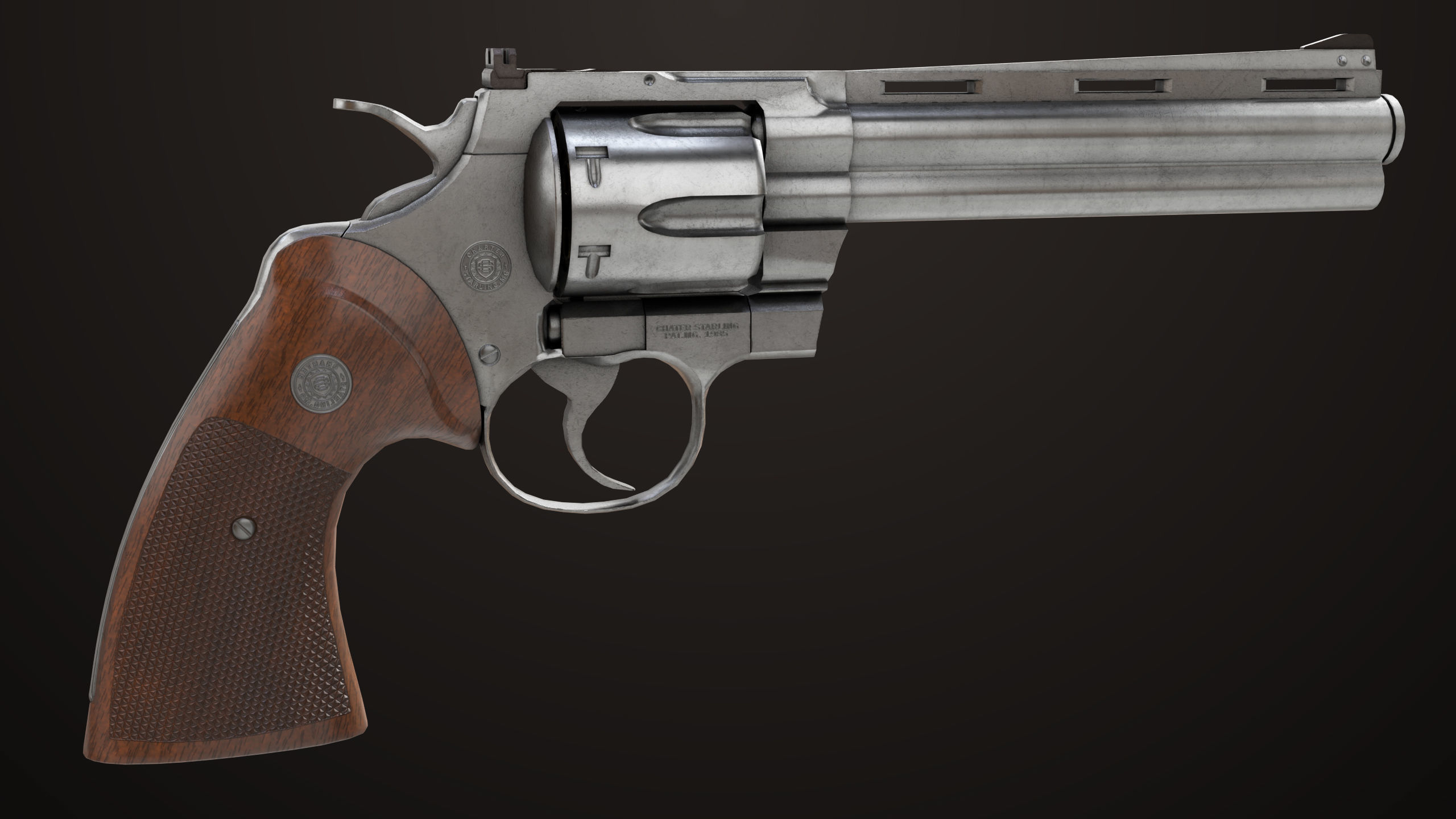 Revolver 05 Silver Colt Python All PBR Unity UE Textures Low-poly 3D model_7