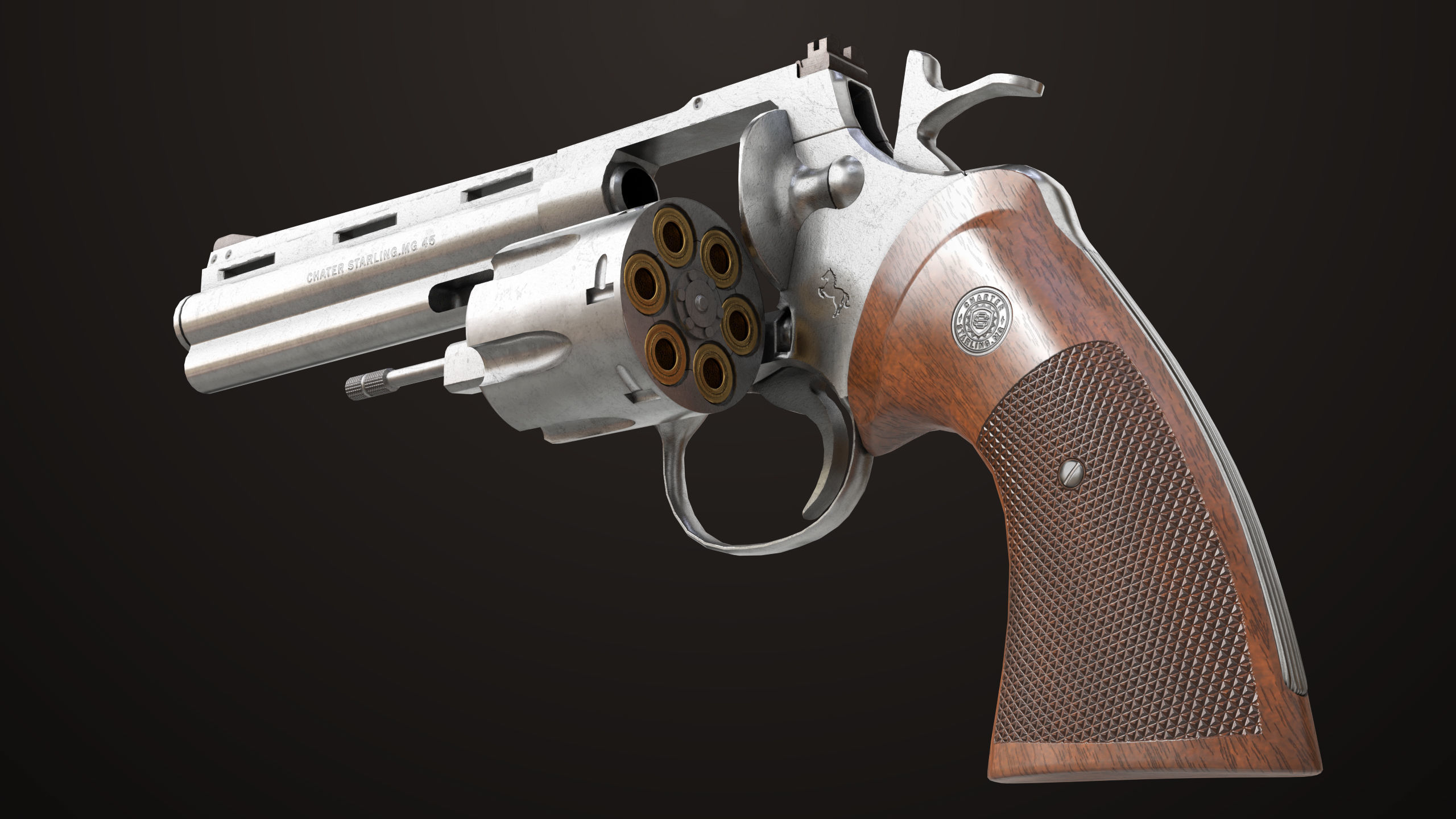Revolver 05 Silver Colt Python All PBR Unity UE Textures Low-poly 3D model_13