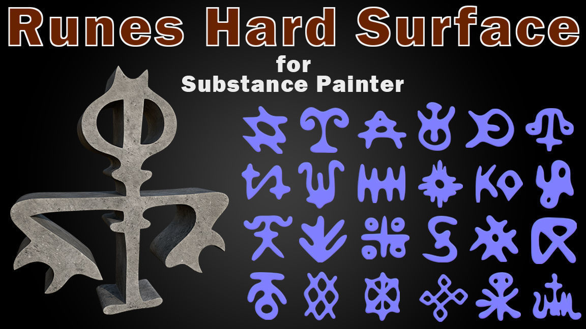 3D model 300 Runes Hard Surface for Substance Painter VR / AR / low ...