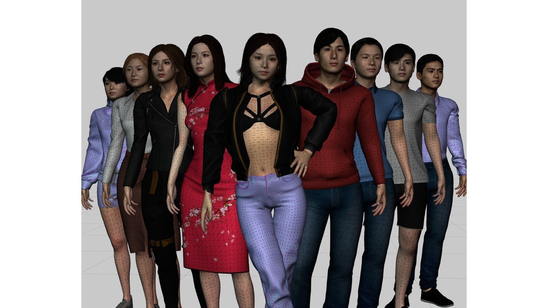 Japanese Female and male characters pack Low-poly 3D model_10