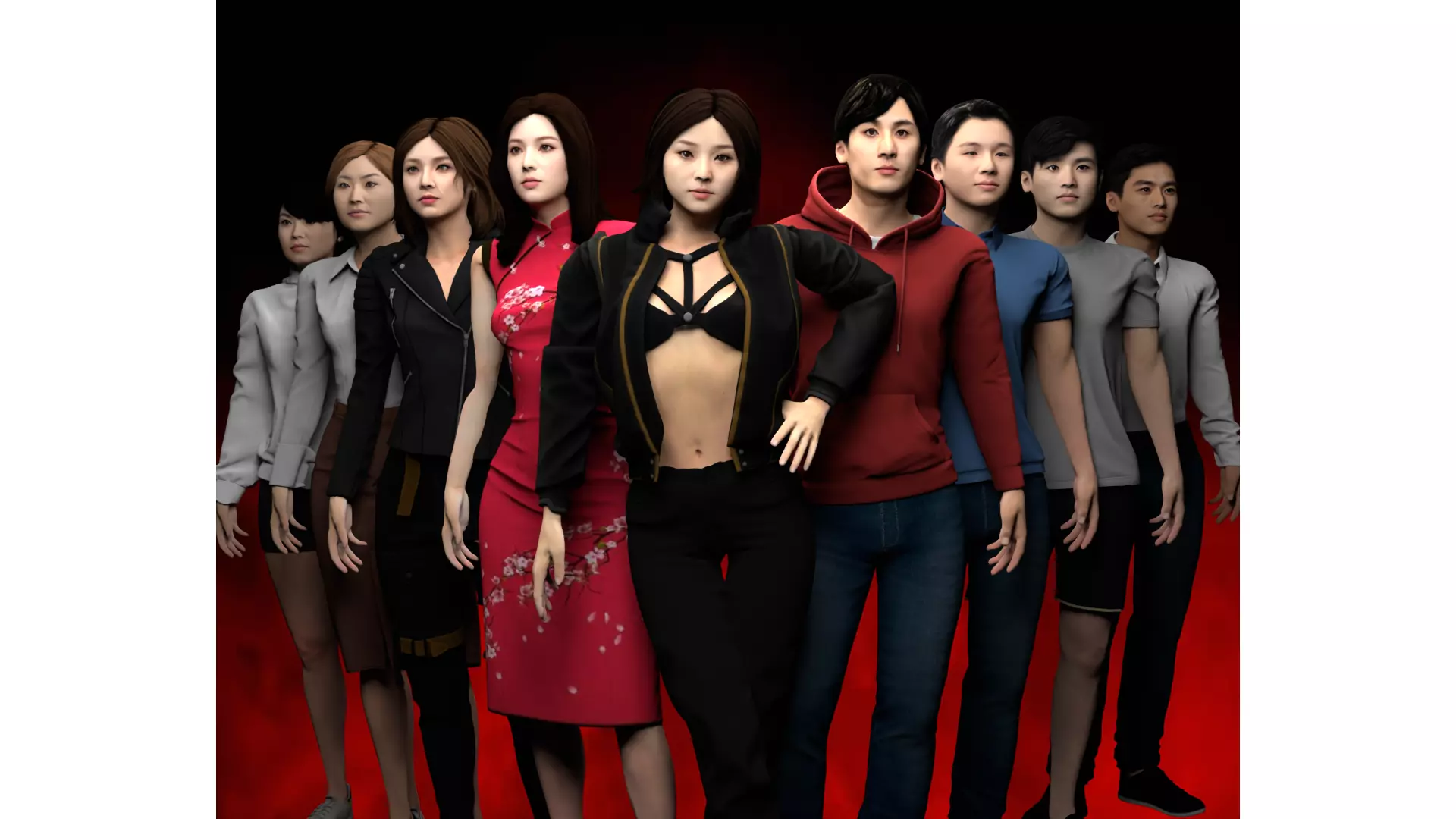 Japanese Female and male characters pack Low-poly 3D model_0