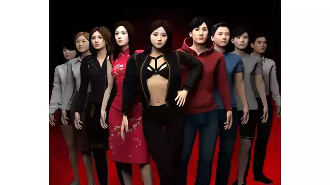 Japanese Female and male characters pack Low-poly 3D model Japanese Female and male characters pack Low-poly 3D model