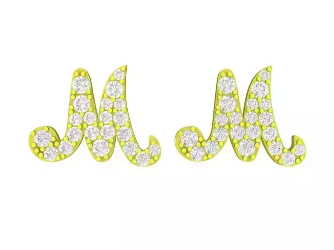 A7793 Diamond M Letter Stud Earrings