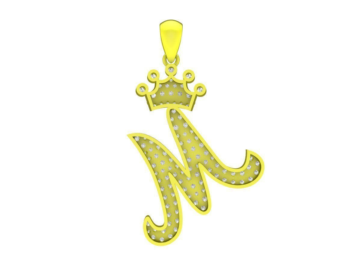 A7794 Diamond Crown M Letter Pendant 3D print model_3
