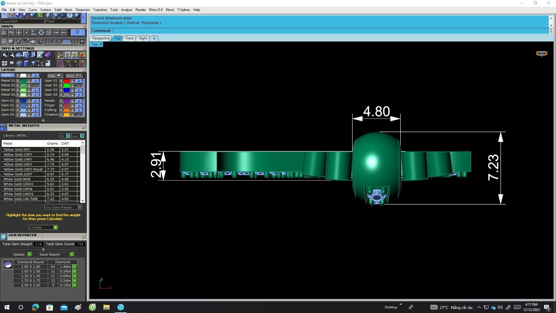 A7794 Diamond Crown M Letter Pendant 3D print model_5