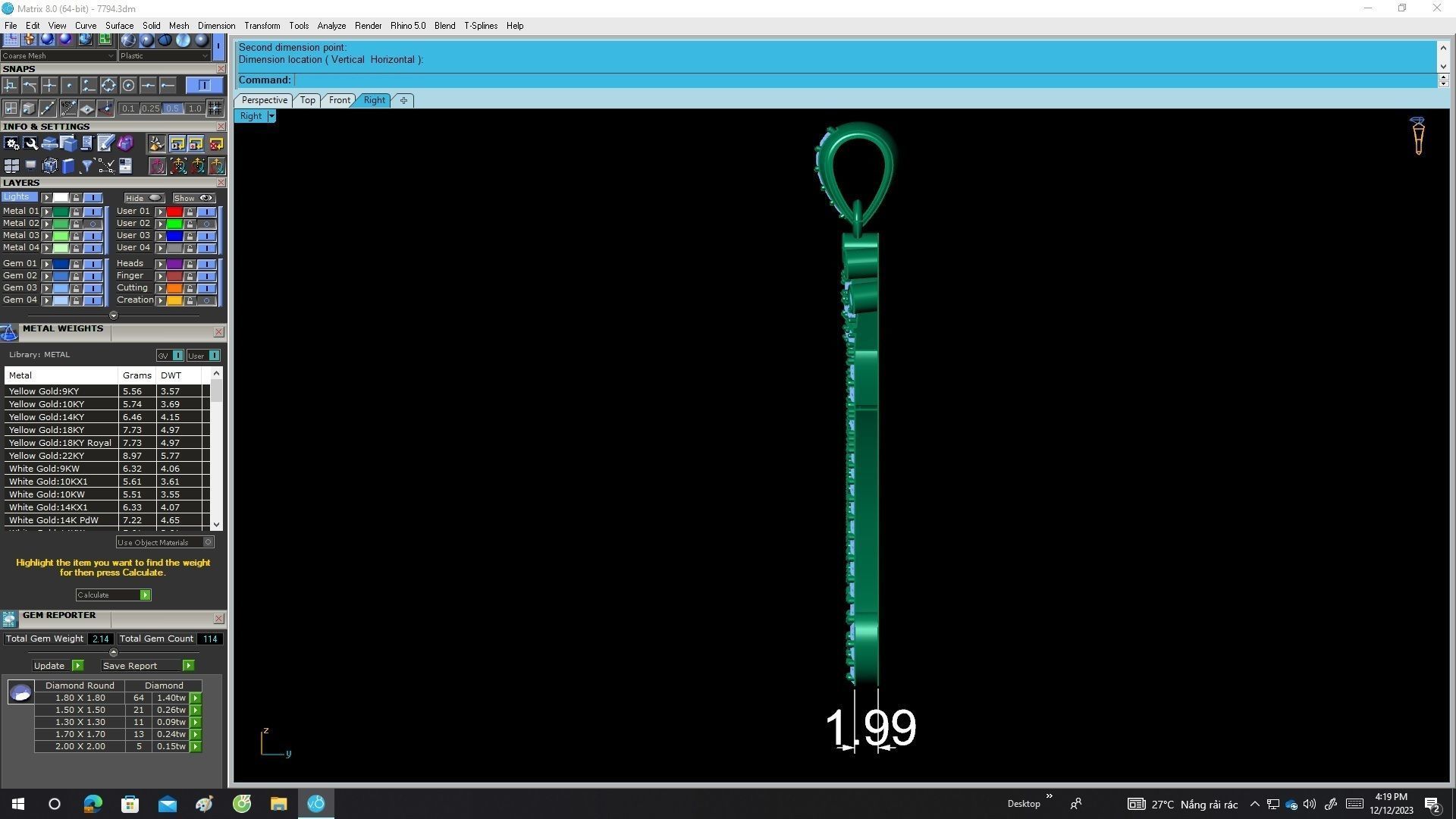 A7794 Diamond Crown M Letter Pendant 3D print model_7