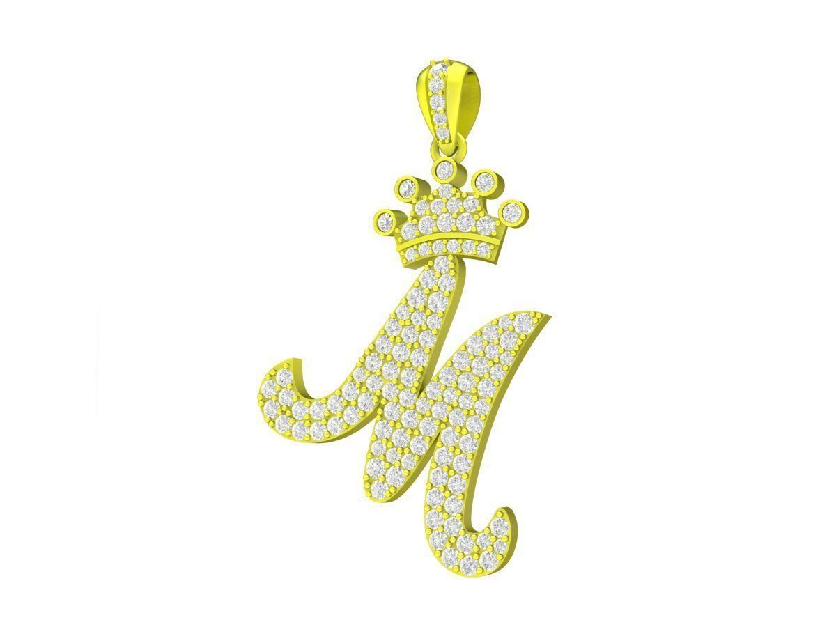 A7794 Diamond Crown M Letter Pendant 3D print model_1