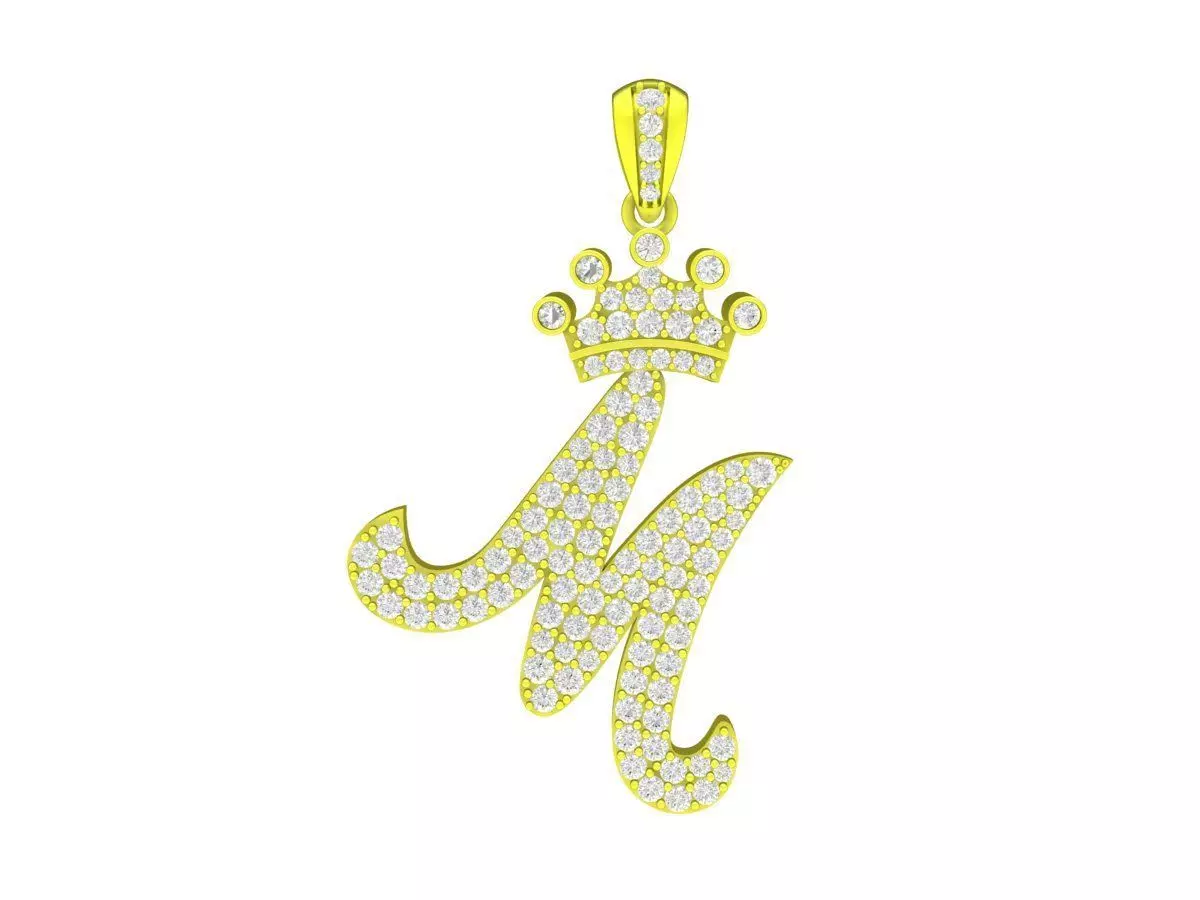 A7794 Diamond Crown M Letter Pendant 3D print model_0